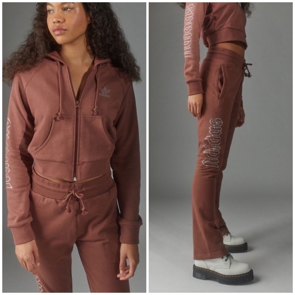 ADIDAS Rust Orange Rhinestone Embellished Tracksuit Set